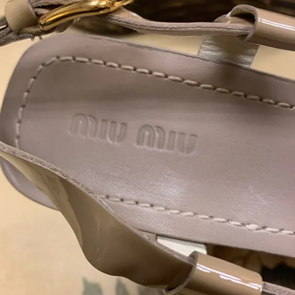 Miu Miu Nude Strappy Leather Wedge Sandals Size 39.5
