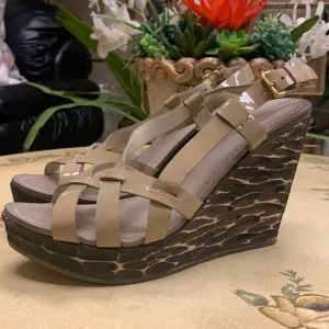 Miu Miu Nude Strappy Leather Wedge Sandals Size 39.5