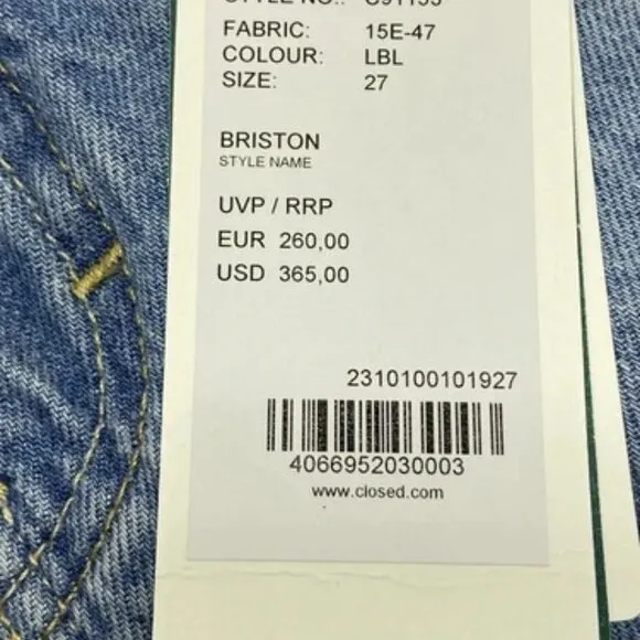 MNEW CLOSED Womens Jeans Mid Blue Size 27 Briston Relaxed Fit Mid Waist Pockets