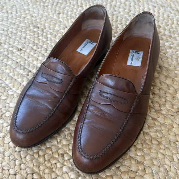 Moreschi 1960s Brown Italian Leather Penny Slip On Loafers | Preppy