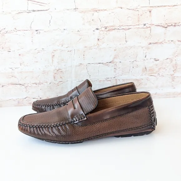 Moreschi Brown Leather Slip-On Loafers