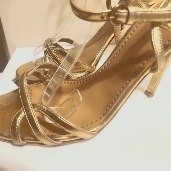 Moschino Cheap &amp; Chic Gold Strappy Stiletto Heel Sandals Sz.8/38.5 Ret.475