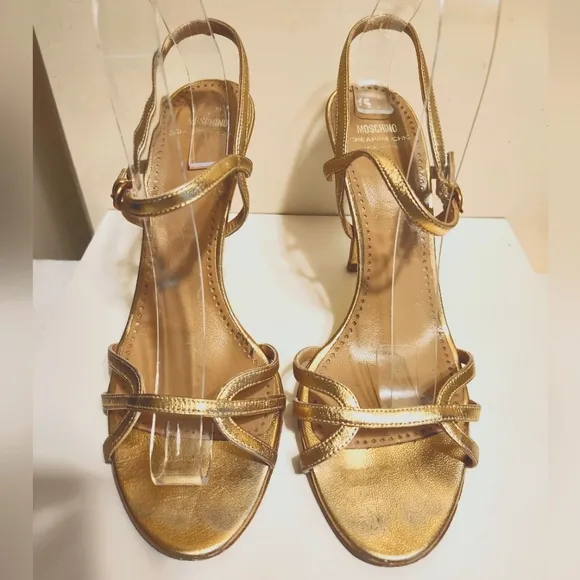 Moschino Cheap &amp; Chic Gold Strappy Stiletto Heel Sandals Sz.8/38.5 Ret.475