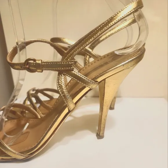 Moschino Cheap &amp; Chic Gold Strappy Stiletto Heel Sandals Sz.8/38.5 Ret.475