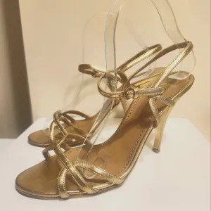 Moschino Cheap &amp; Chic Gold Strappy Stiletto Heel Sandals Sz.8/38.5 Ret.475