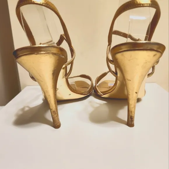 Moschino Cheap &amp; Chic Gold Strappy Stiletto Heel Sandals Sz.8/38.5 Ret.475