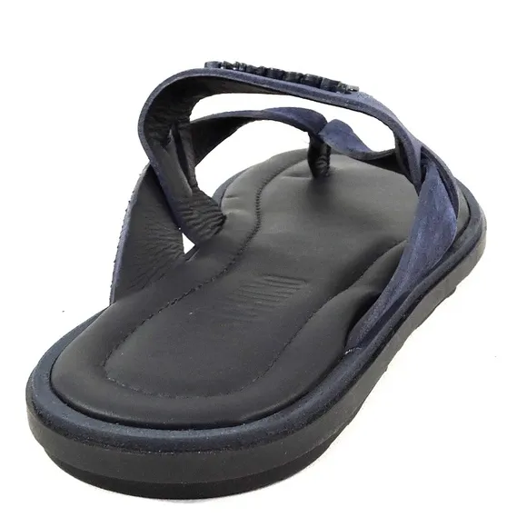 MOSCHINO 🇮🇹 MEN'S BLUE SOFT LEATHER COMFORT FLAT SUMMER SANDALS