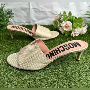 Moschino Women's Gold Snake Slide Sandals size 37 US 7 new( missing Letter Logo)