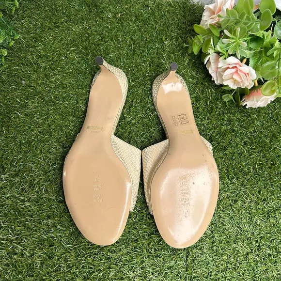 Moschino Women's Gold Snake Slide Sandals size 37 US 7 new( missing Letter Logo)