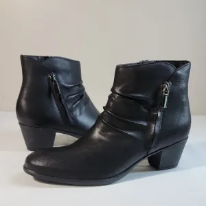 Munro Black Ankle Boots with Buckle Detailing and Stacked Heel