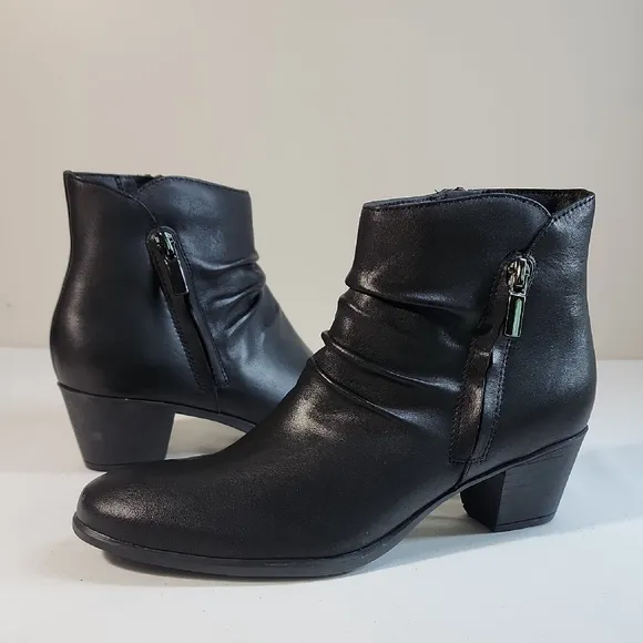 Munro Black Ankle Boots with Buckle Detailing and Stacked Heel