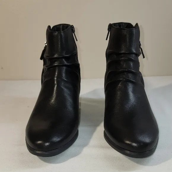 Munro Black Ankle Boots with Buckle Detailing and Stacked Heel