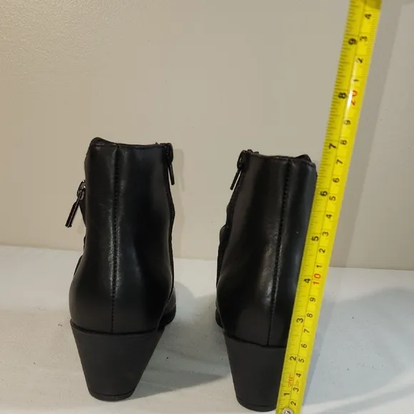 Munro Black Ankle Boots with Buckle Detailing and Stacked Heel