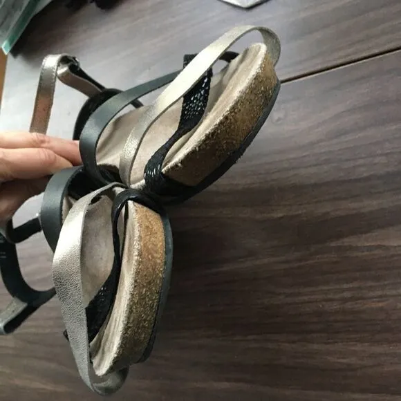 MUNRO Cork Wedge Strappy Leather Sandals Summer Shoes 11