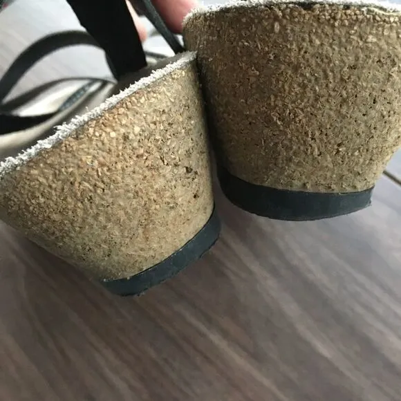 MUNRO Cork Wedge Strappy Leather Sandals Summer Shoes 11