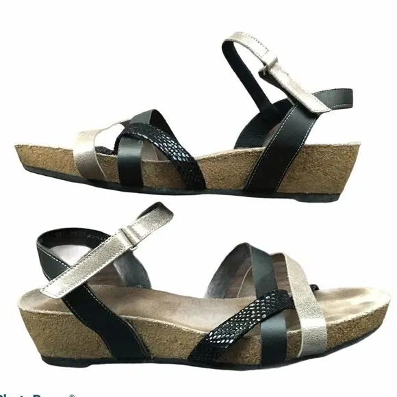 MUNRO Cork Wedge Strappy Leather Sandals Summer Shoes 11
