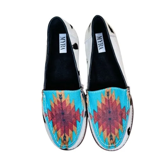 Myra Cambria Size 8 Loafers Hair Calf Aztec Southwest Western Shoe Slip On