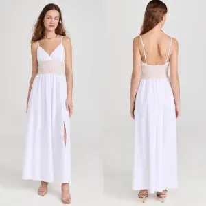Naadam White Cotton Cashmere Spaghetti Strap V-Neck Long Maxi Flowy Dress XL