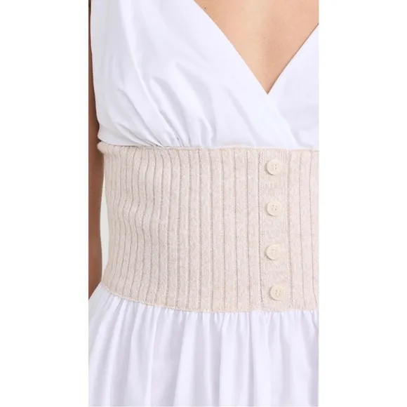 Naadam White Cotton Cashmere Spaghetti Strap V-Neck Long Maxi Flowy Dress XL