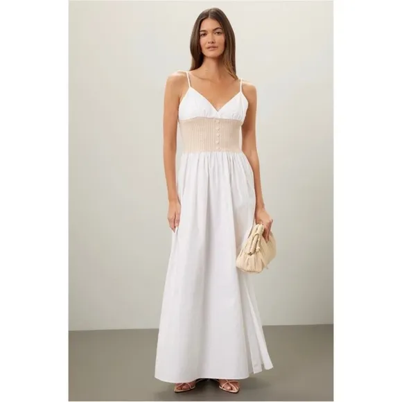 Naadam White Cotton Cashmere Spaghetti Strap V-Neck Long Maxi Flowy Dress XL