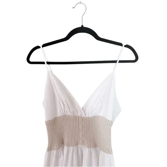 Naadam White Cotton Cashmere Spaghetti Strap V-Neck Long Maxi Flowy Dress XL