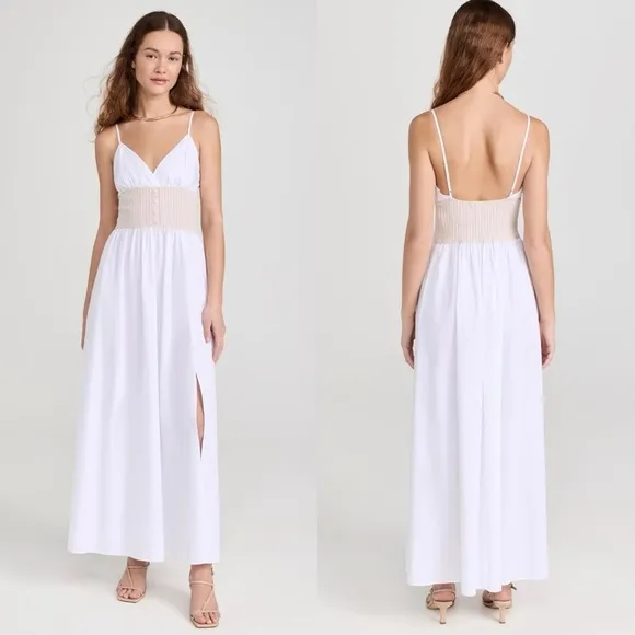 Naadam White Cotton Cashmere Spaghetti Strap V-Neck Long Maxi Flowy Dress XL