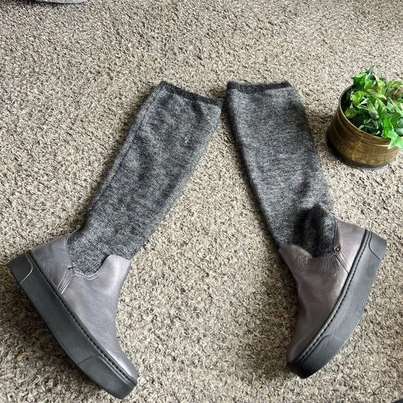 Naked Feet Dark Pewter Umbra Platform Knee High Stretch Knit Sock Boots 7 M New