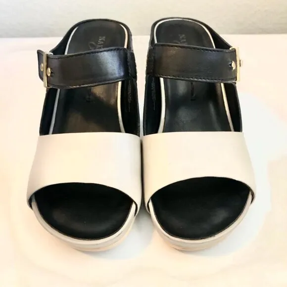 NAKED FEET Tyngg Leather Platform Mule Block Heel Sandals Black\Grey 6.5