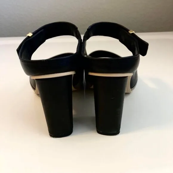 NAKED FEET Tyngg Leather Platform Mule Block Heel Sandals Black\Grey 6.5