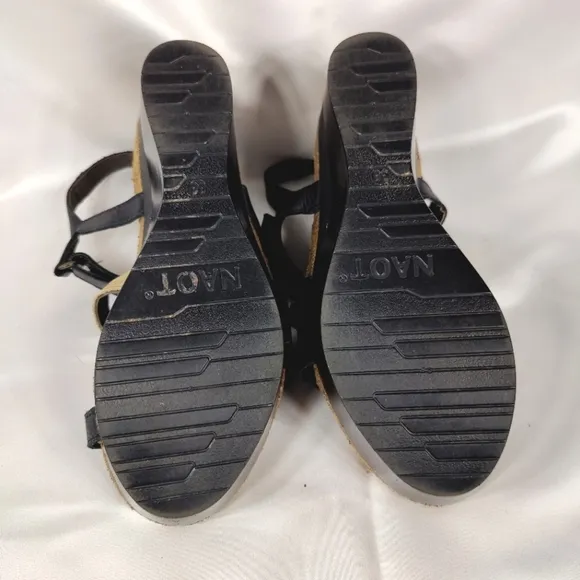 NAOT Canaan Black Tan Leather Strappy Wedge Sandals Casual Women's Shoes Size 7