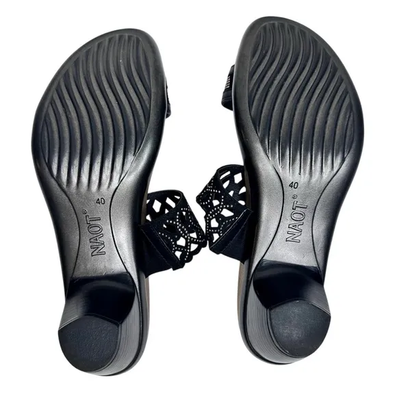 Naot Contempo Sandals Jet Black &amp; Bronze Leather SZ 40 EU, 9 US