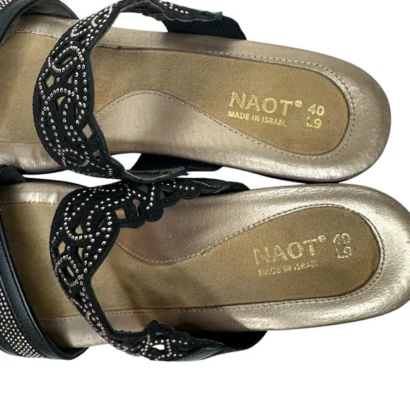 Naot Contempo Sandals Jet Black &amp; Bronze Leather SZ 40 EU, 9 US