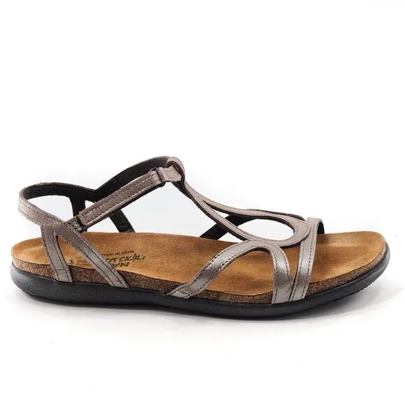 NAOT Dorith Silver Leather Strappy Slingback Sandals