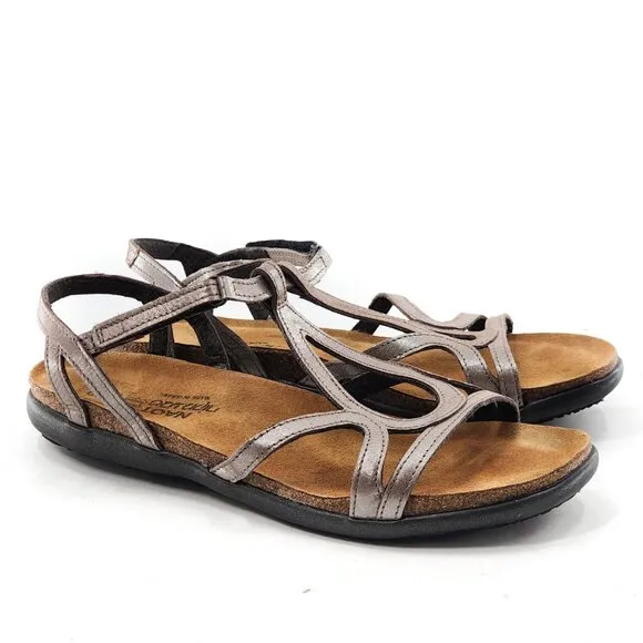 NAOT Dorith Silver Leather Strappy Slingback Sandals