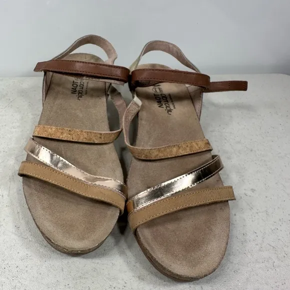 NAOT Hero Brown/Radiant Gold Leather Strappy Comfort Wedge Sandals Sz 9-40