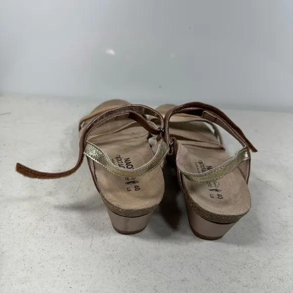 NAOT Hero Brown/Radiant Gold Leather Strappy Comfort Wedge Sandals Sz 9-40