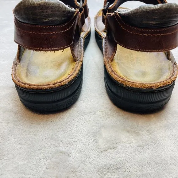 NAOT Lappland Sandals Mens 47/ US 14-14.5 Brown Leather Hook Loop Strap Comfort