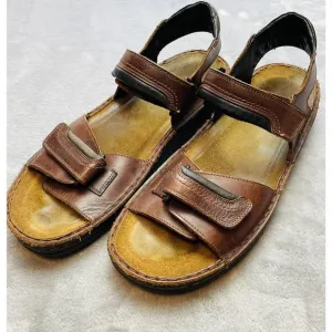 NAOT Lappland Sandals Mens 47/ US 14-14.5 Brown Leather Hook Loop Strap Comfort