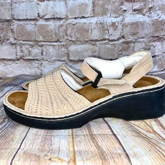 Naot Suede Comfort Slingback Hook Loop Strap Wedge Wide Strap Sandals Size 39