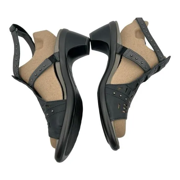 Naot Women's Leather Rivet Vogue Strappy Heels Brushed Metallic Black/Grey Sz 39