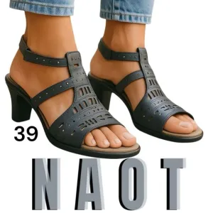 Naot Women's Leather Rivet Vogue Strappy Heels Brushed Metallic Black/Grey Sz 39