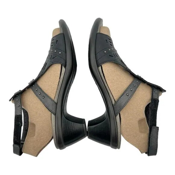 Naot Women's Leather Rivet Vogue Strappy Heels Brushed Metallic Black/Grey Sz 39