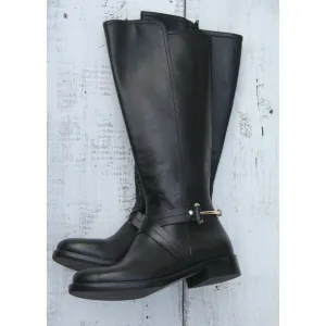 NAPOLEONI ITALY Made Long Riding Leather Boots Sz 6 / 36 Black Handcrafted NEW
