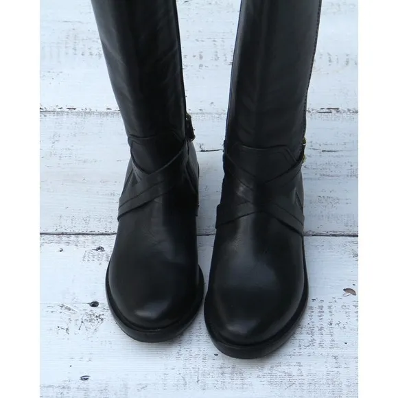 NAPOLEONI ITALY Made Long Riding Leather Boots Sz 6 / 36 Black Handcrafted NEW