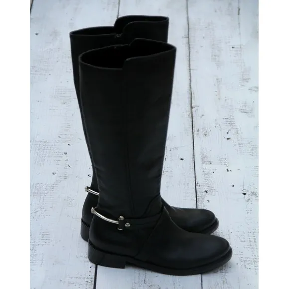 NAPOLEONI ITALY Made Long Riding Leather Boots Sz 6 / 36 Black Handcrafted NEW