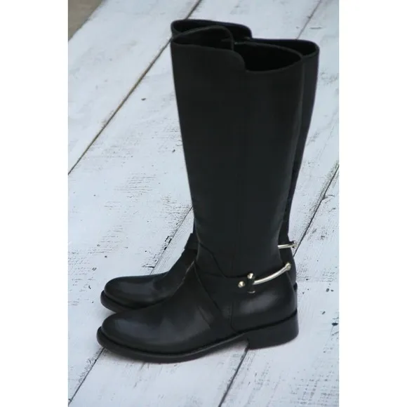 NAPOLEONI ITALY Made Long Riding Leather Boots Sz 6 / 36 Black Handcrafted NEW