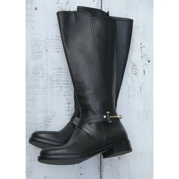 NAPOLEONI ITALY Made Long Riding Leather Boots Sz 6 / 36 Black Handcrafted NEW