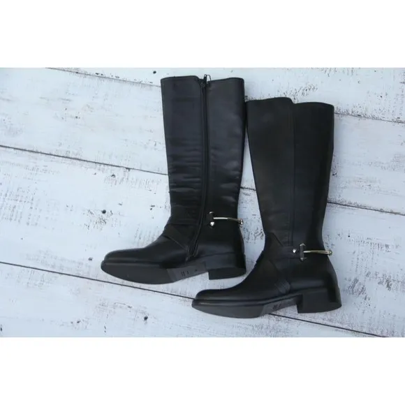 NAPOLEONI ITALY Made Long Riding Leather Boots Sz 6 / 36 Black Handcrafted NEW