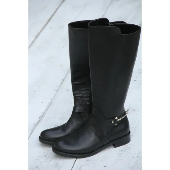 NAPOLEONI ITALY Made Long Riding Leather Boots Sz 6 / 36 Black Handcrafted NEW