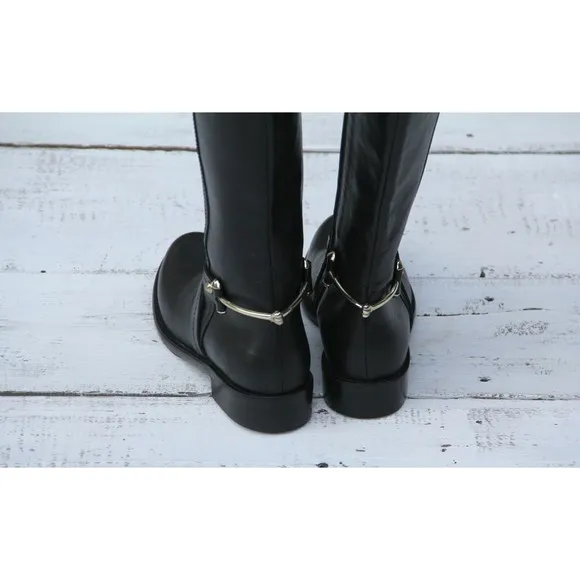 NAPOLEONI ITALY Made Long Riding Leather Boots Sz 6 / 36 Black Handcrafted NEW